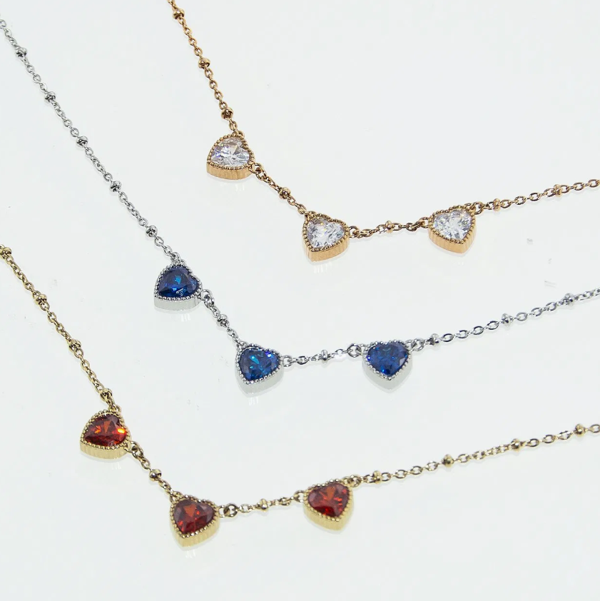 Luxury Red Zircon Heart Pendant Necklace – Stainless Steel Women's Day Jewelry Gift