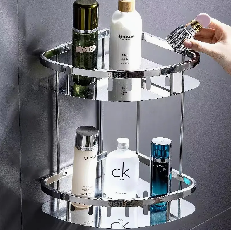 SUS304 Stainless Steel Shower Caddy – Polished Bathware Shower Shelf Organizer