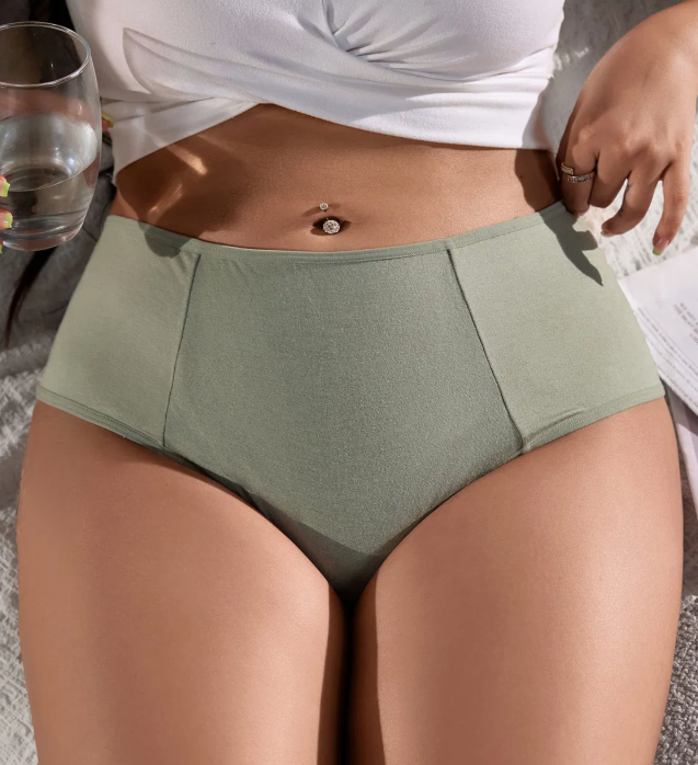 Women's Mid-Waist Glossy Briefs – Breathable Solid-Color Fashion Underwear