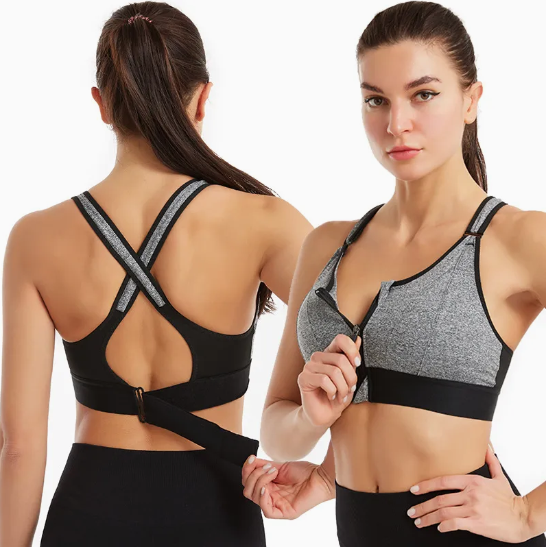 Women's Adjustable Front-Zipper Sports Bra – Shockproof No-Underwire Workout Vest