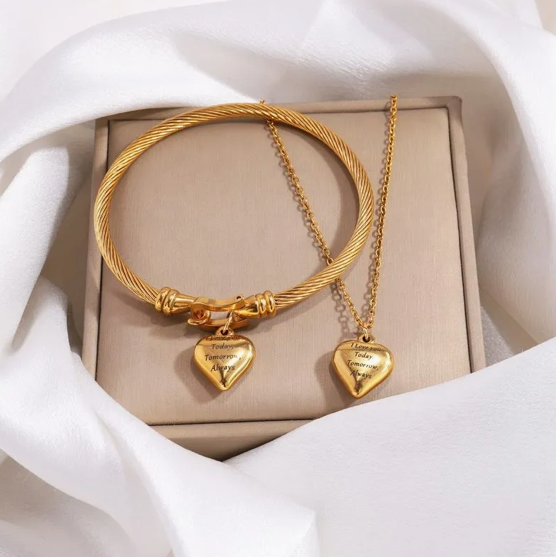 High-End Stainless Steel Bracelet & Necklace Jewelry Set for Women