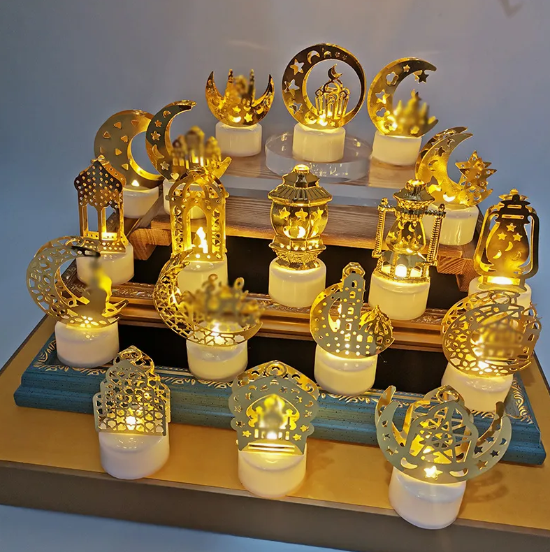 3D Gold LED Candle Decoration – Eid & Ramadan Mubarak Castle Light for Festive Celebrations